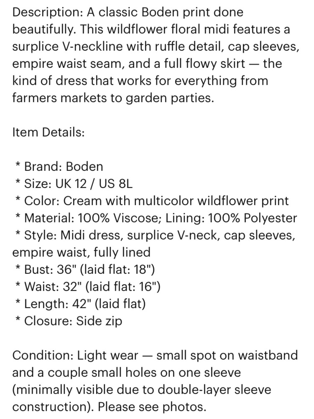 Boden Wildflower Floral Chiffon Dress V-Neck Flutter Sleeve 8L *small flaws* - Picture 12 of 12